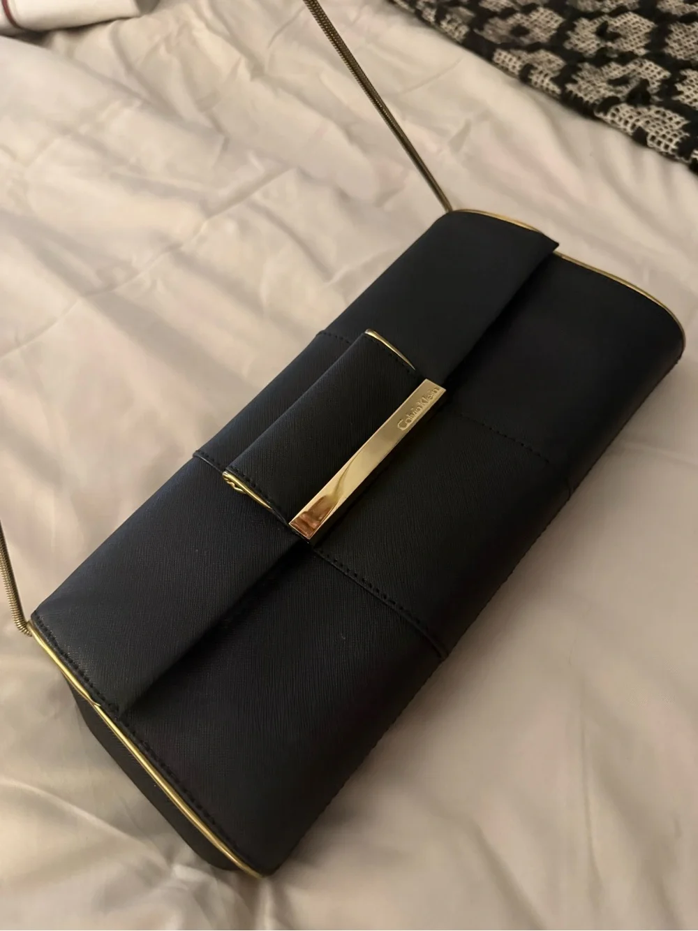 Calvin Klein Black Clutch with Gold Chain Strap